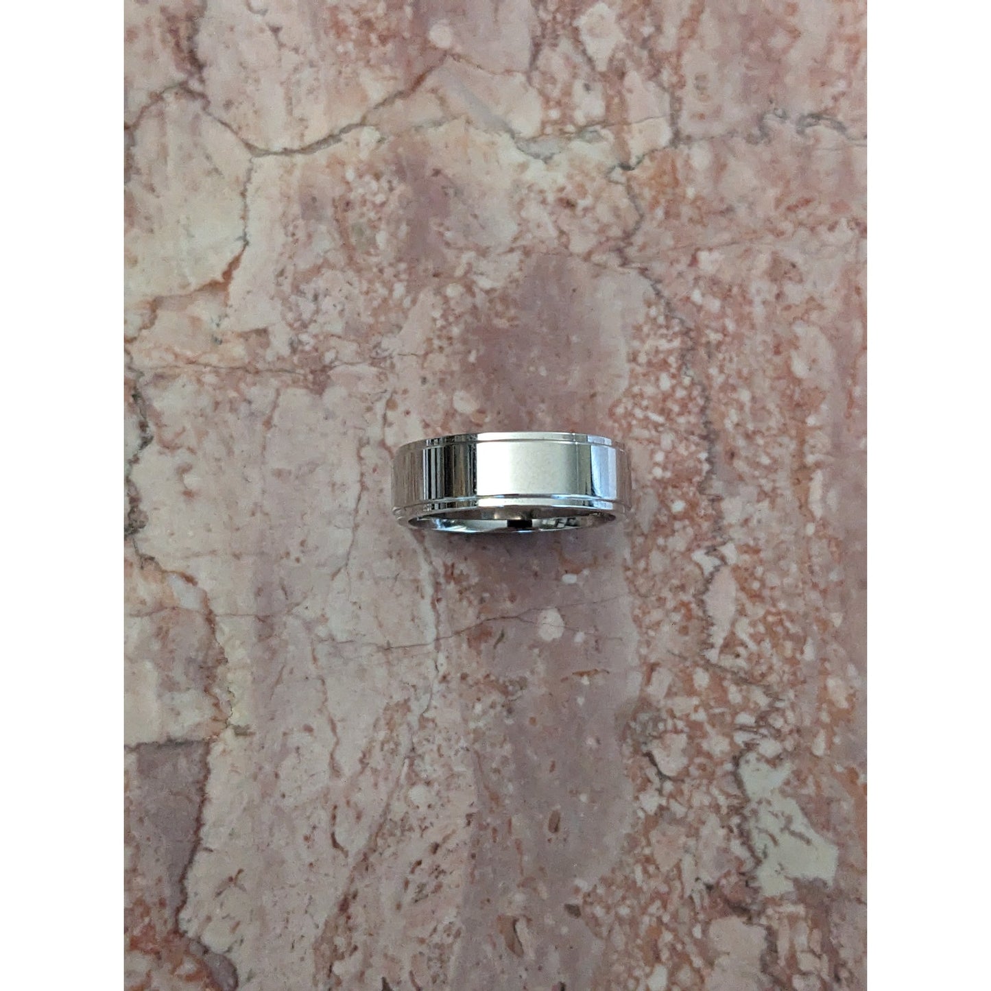 Estate 14k Solid White Gold High Polish Groove Edge Wedding Band Ring Size 6.25