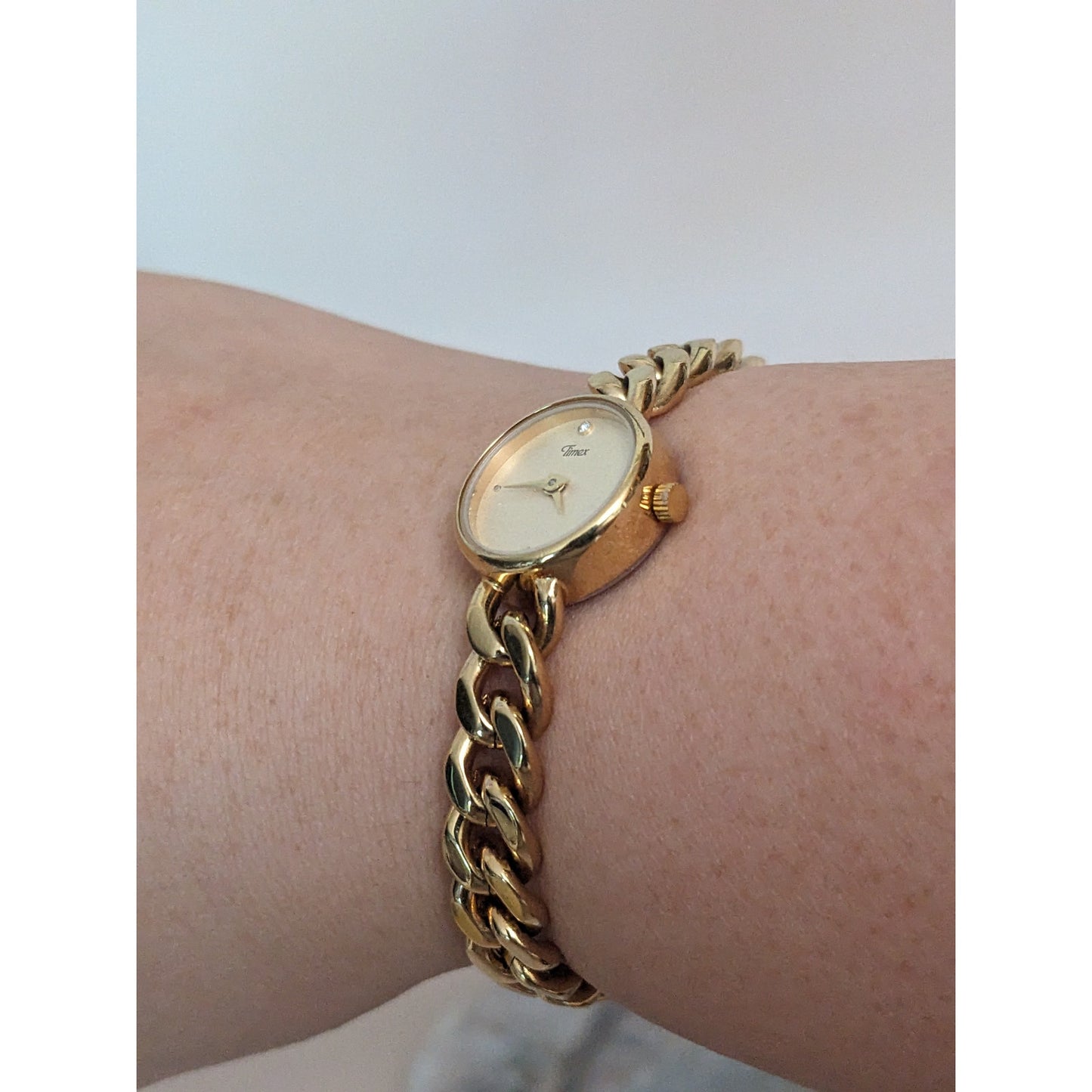 Vintage Andre Mouche Silver Tone Bangle Watch with Blue Floral Enamel Working