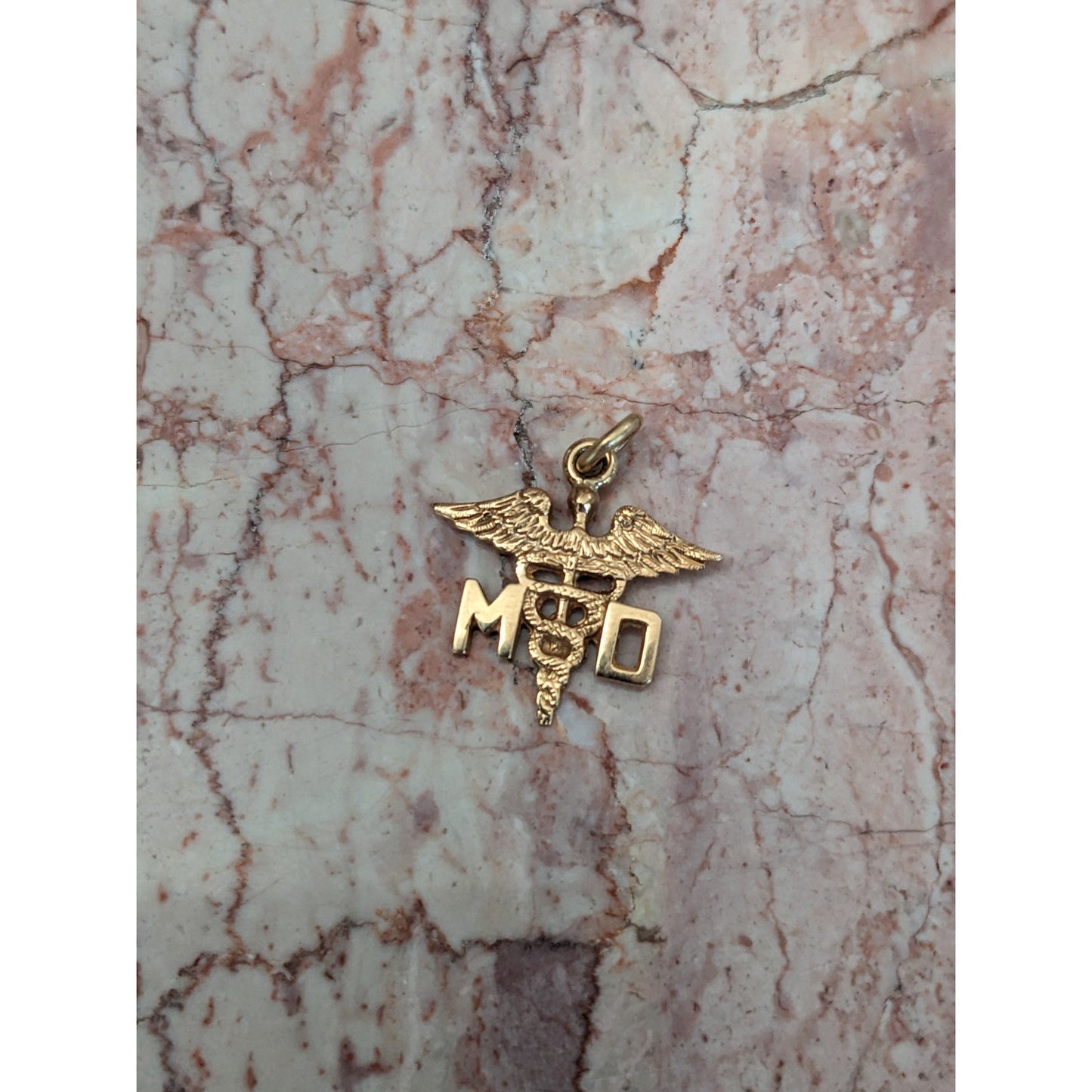 Estate 14k Yellow Gold MD Caduceus Medical Symbol Charm Pendant
