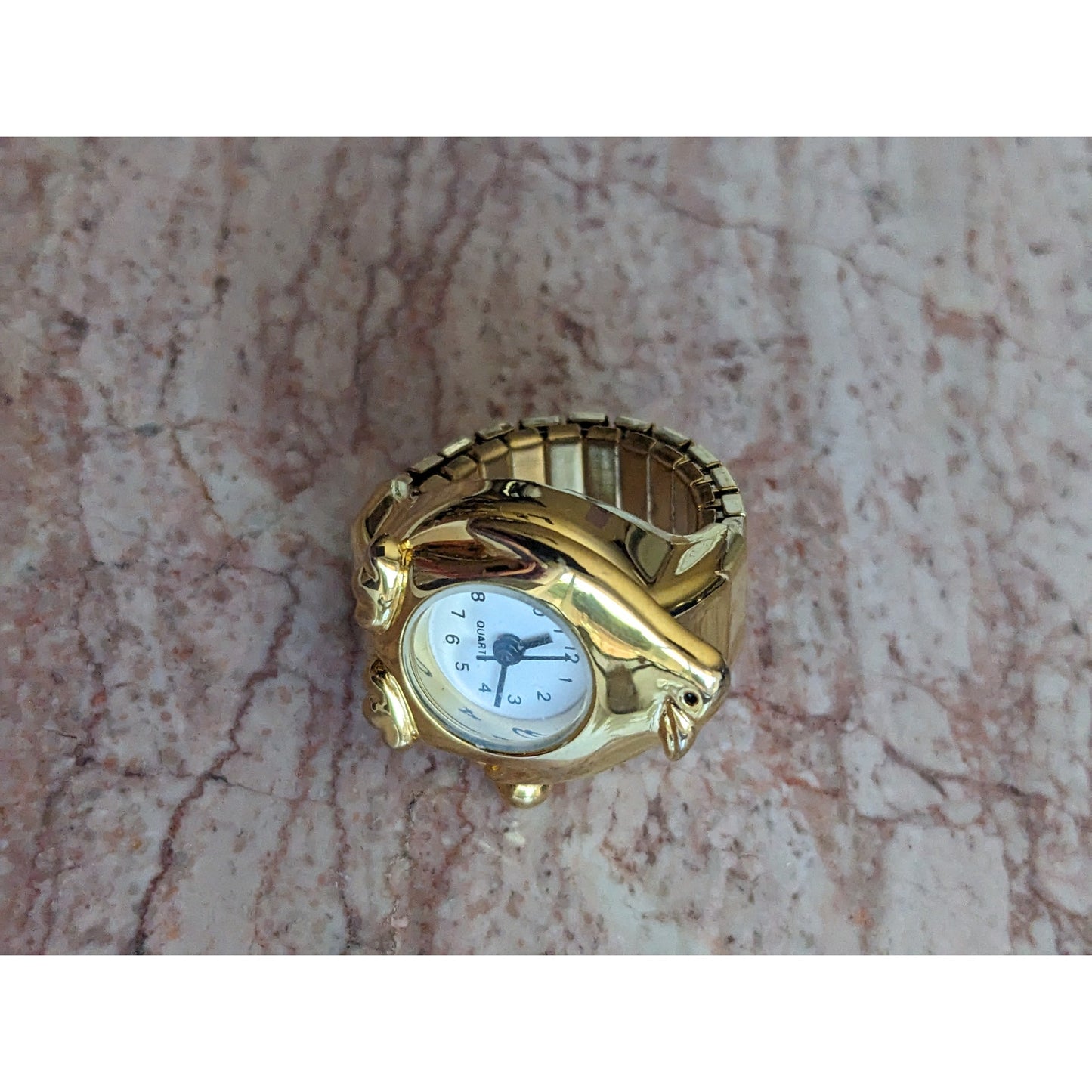 Preowned Gold Tone Ring Watch with Penguin Working