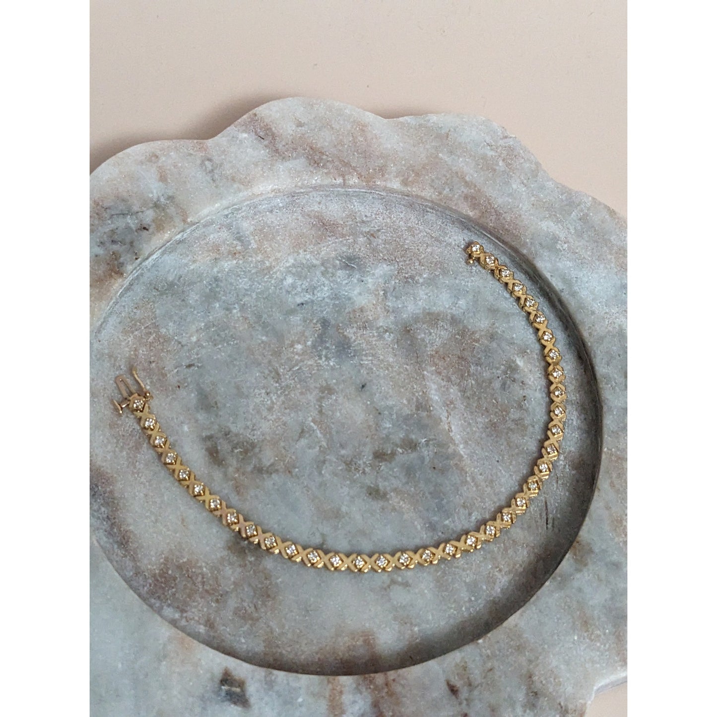 Vintage 14k Yellow Gold XOXO Diamond Tennis Bracelet 7in