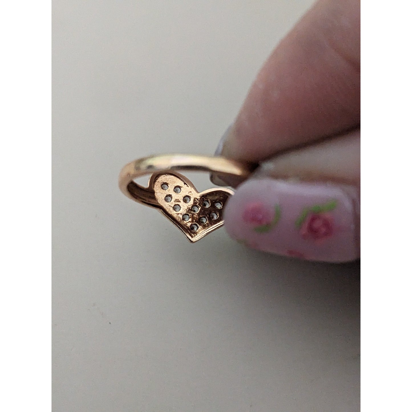 Vintage 14k Rose Gold Heart with White Stone Accents Cluster Ring Size 5.5