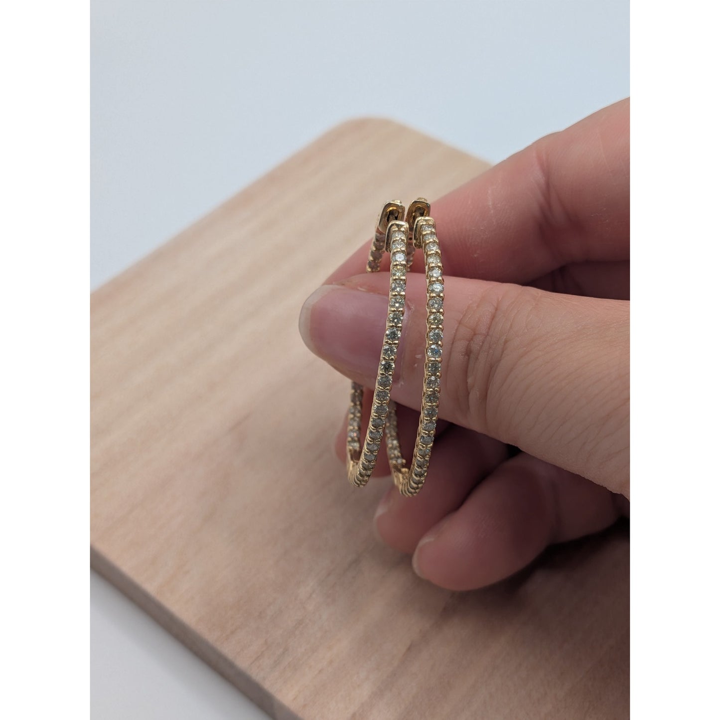 14K Solid Yellow Gold Natural Diamond Hoop Earrings 1.73 CTTW J/SI Round Cut