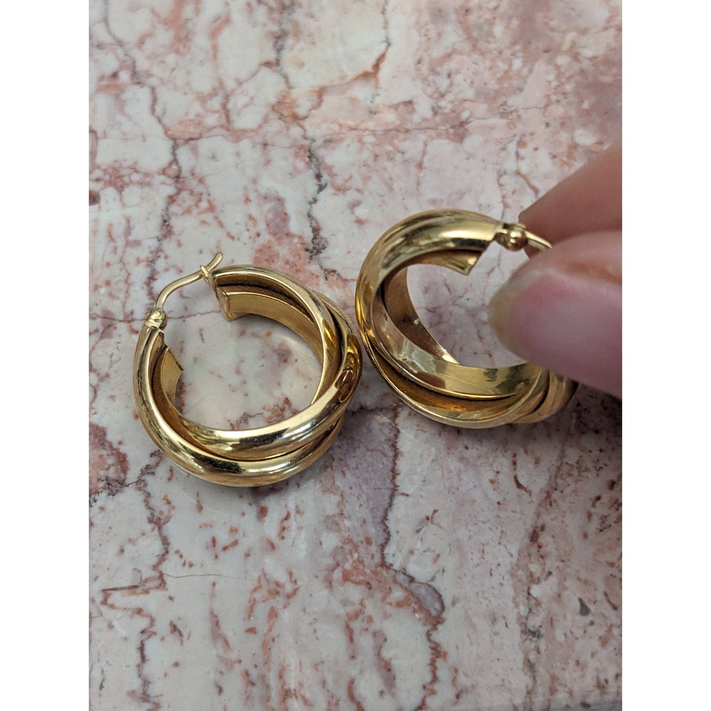 Estate 14k Yellow Gold Hollow Chunky Polished Triple Twist Gold Hoops