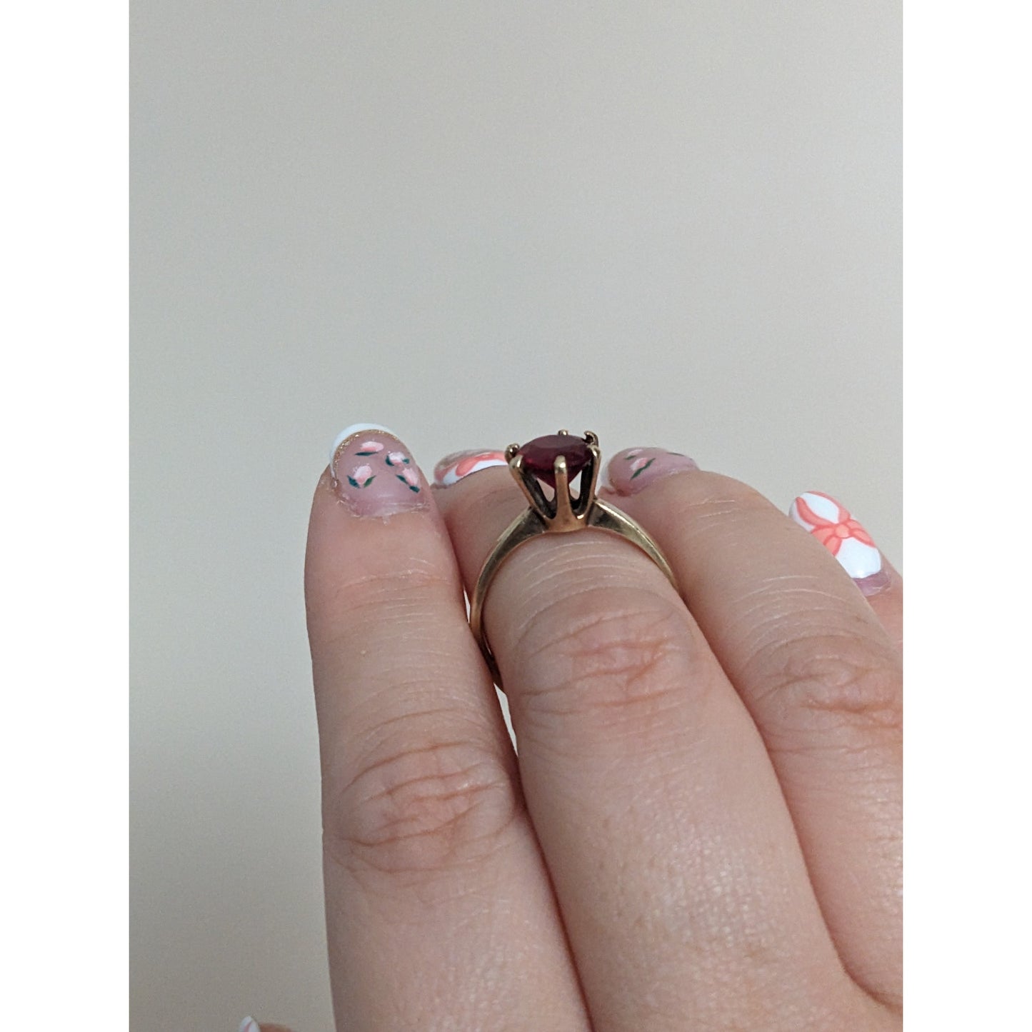 Vintage 10k Yellow Gold Ring with Red Gem Size 7.5