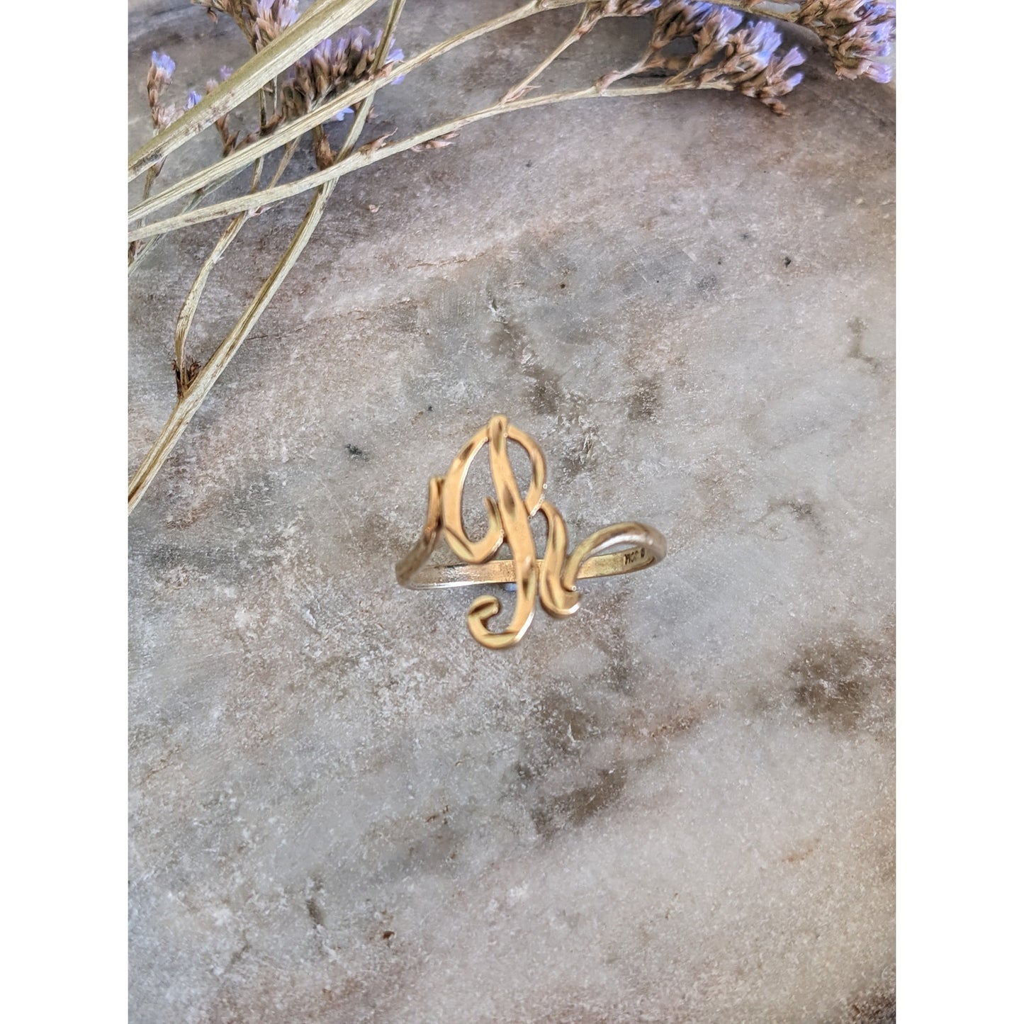 Vintage 10k Yellow Gold "B" Monogram Cursive Letter Ring Size 7.75