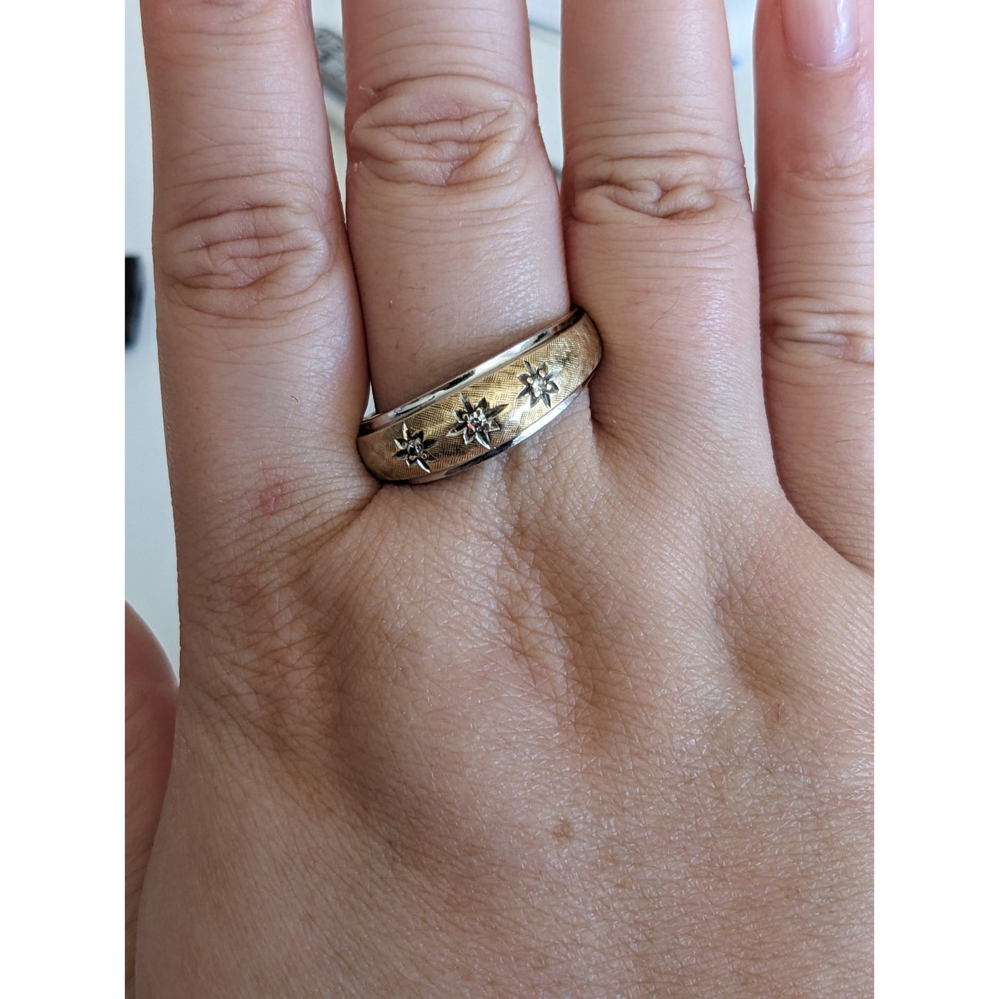 Vintage 14k Yellow and White Gold Ring with Star Bezel Diamond Accents 12US