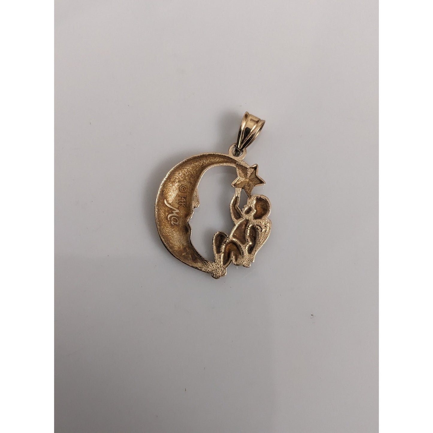 Vintage 14k Yellow Gold Michael Anthony Cherub Star Crescent Moon Pendant