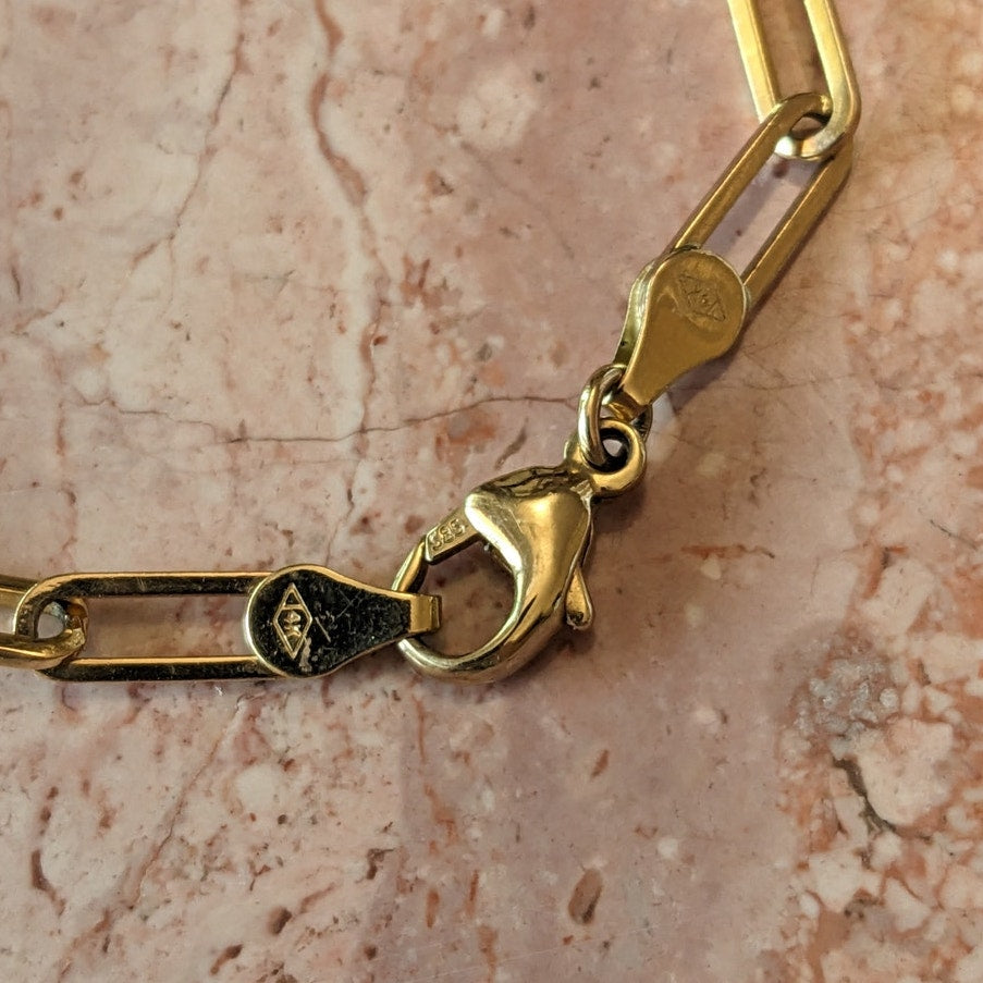 Vintage 14k Yellow Gold Thin Paperclip Chain Bracelet 7in