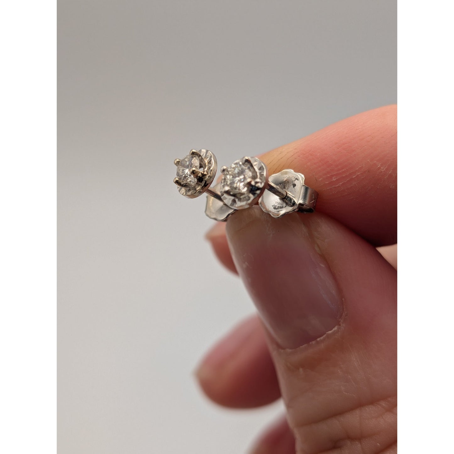 Estate 14k White Gold Illusion Studs with Diamond Center