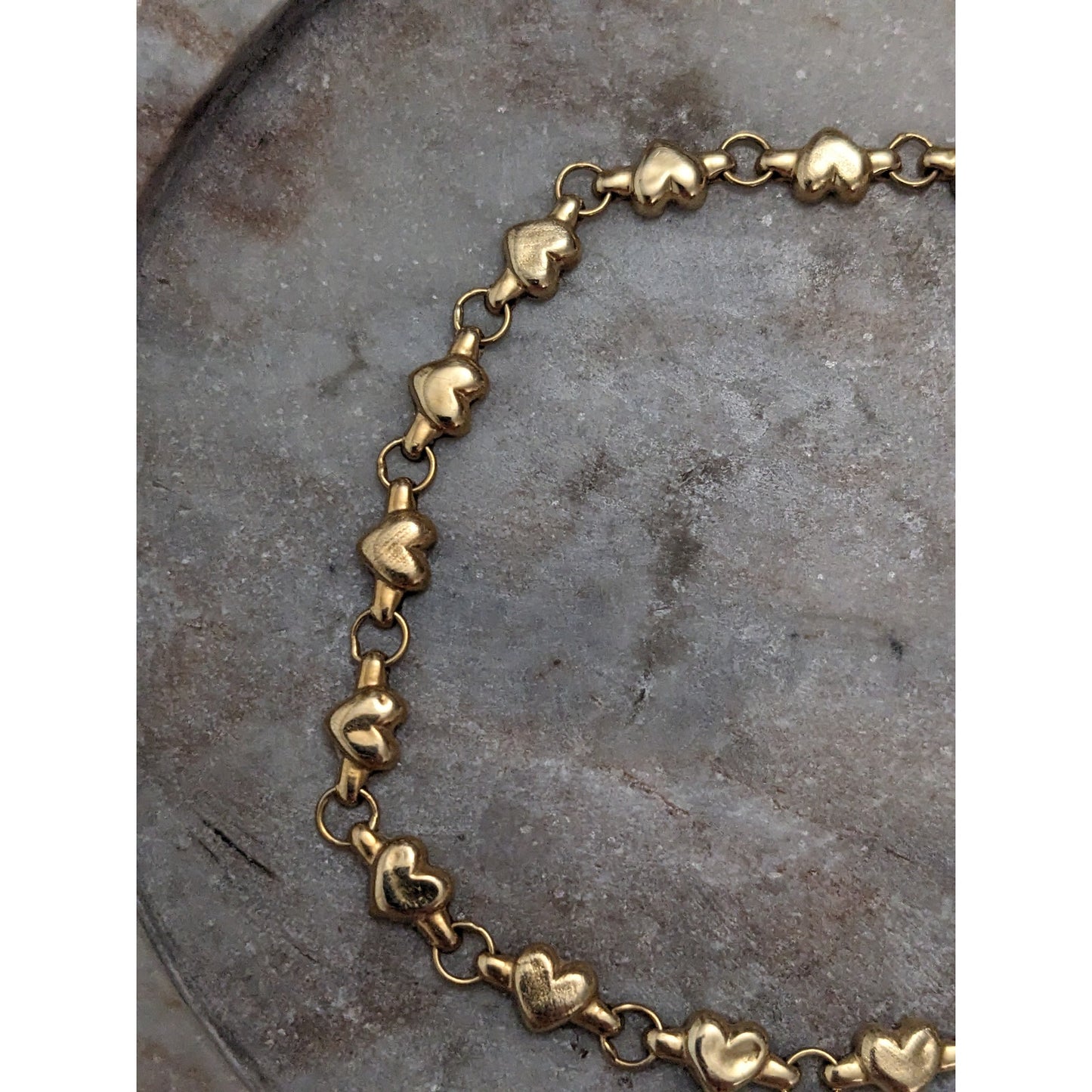 Vintage 14k Yellow Gold Heart Linked Bracelet or Anklet 9in