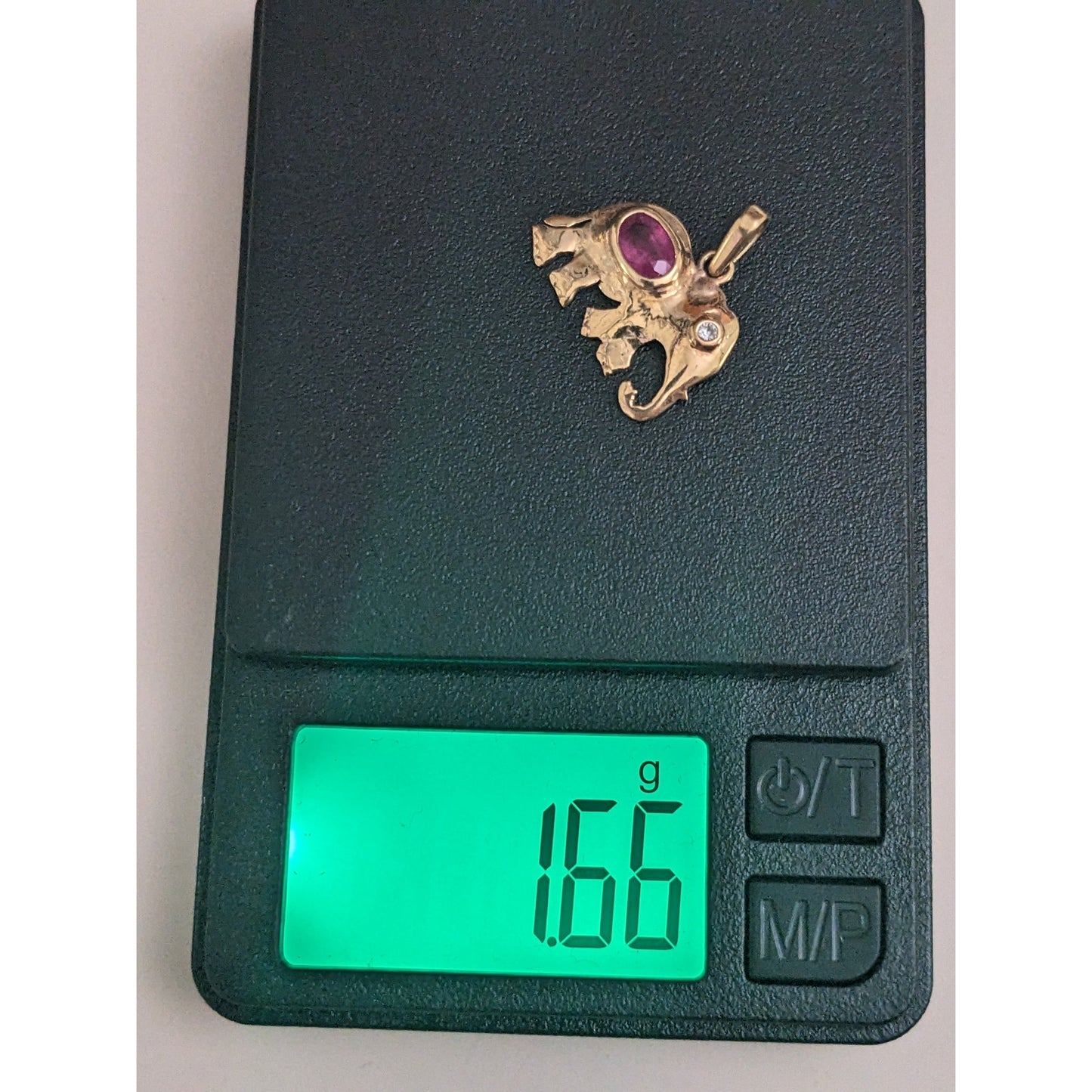 Vintage 14k Yellow Gold Lab Ruby Elephant Charm Pendant