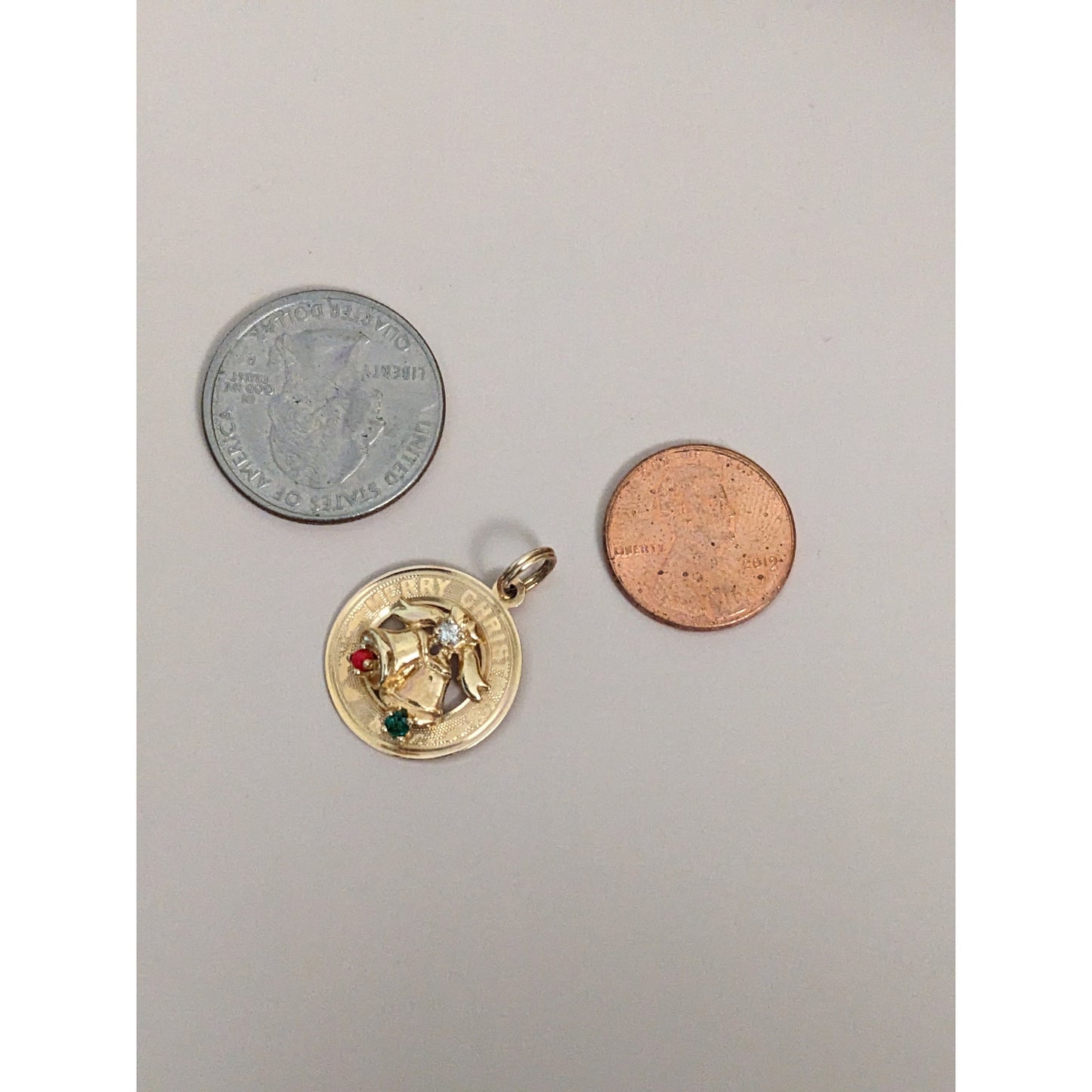 Vintage 14k Yellow Gold Festive Merry Christmas Holiday Bells Pendant