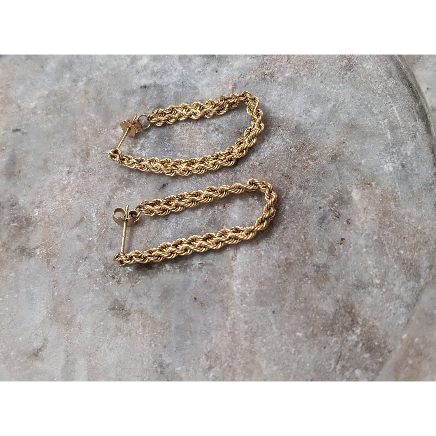 Vintage 14k Yellow Gold Rope Chain Loop Earrings