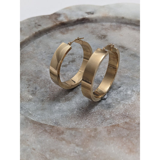 Vintage 14k Yellow Gold Hollow 6mm Wide Hoop Earrings