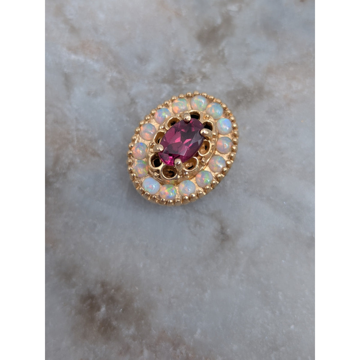 Vintage Old Victoria 14k Gold Bracelet Slide Charm Pink Center & Opals