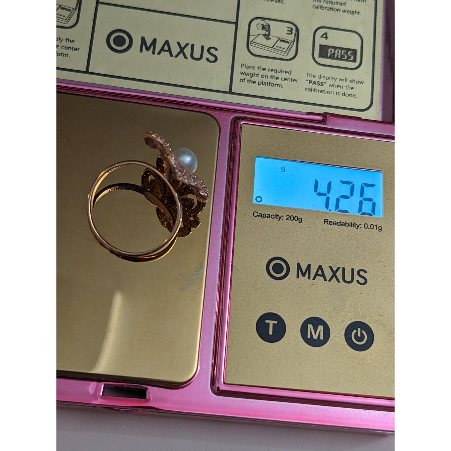 Vintage 14k Rose Gold Faux Pearl White Stone Accent Heart Clover Ring Size 8.25