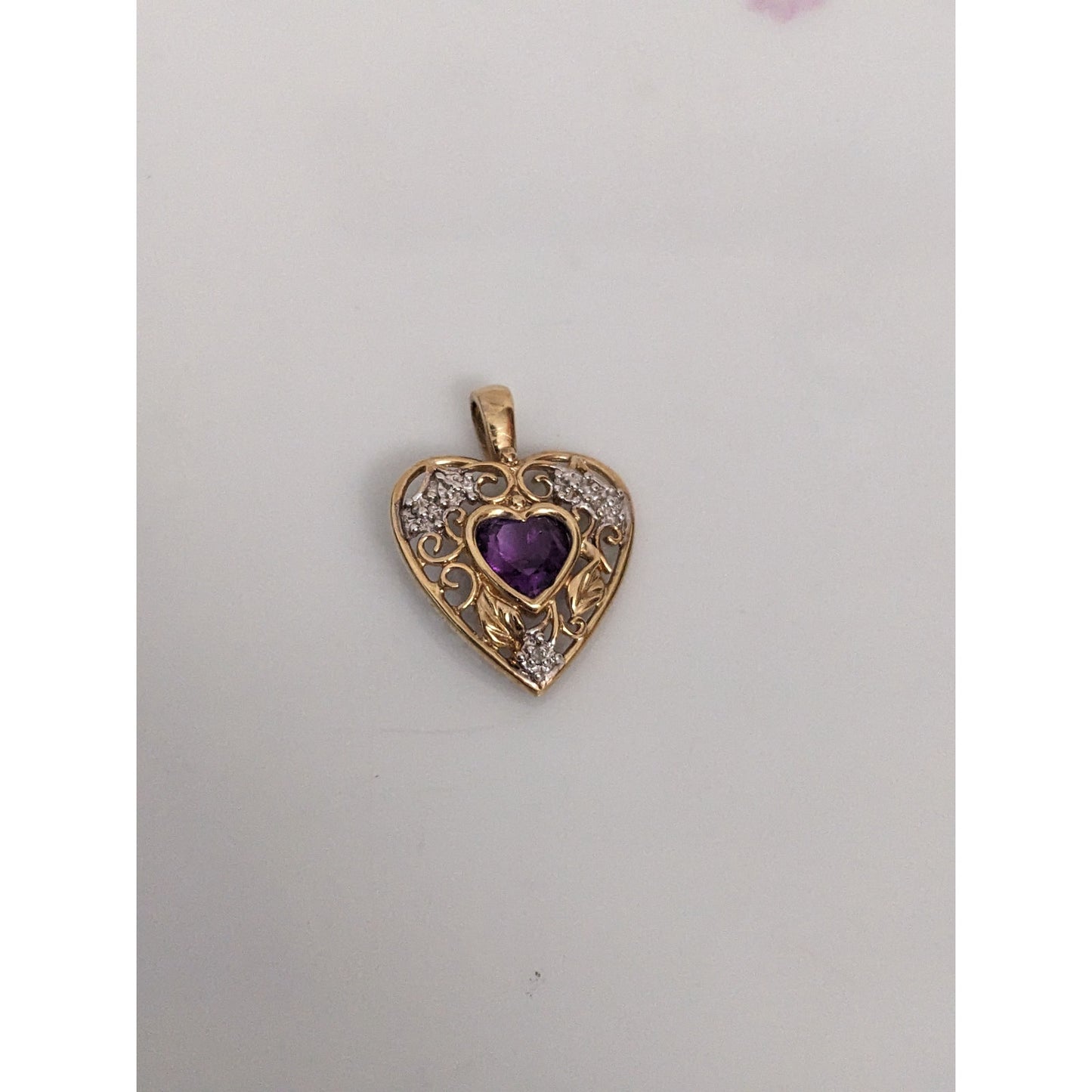 Estate 10k Yellow and White Gold with Filigree Design Heart Pendant