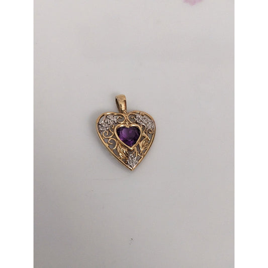 Estate 10k Yellow and White Gold with Filigree Design Heart Pendant