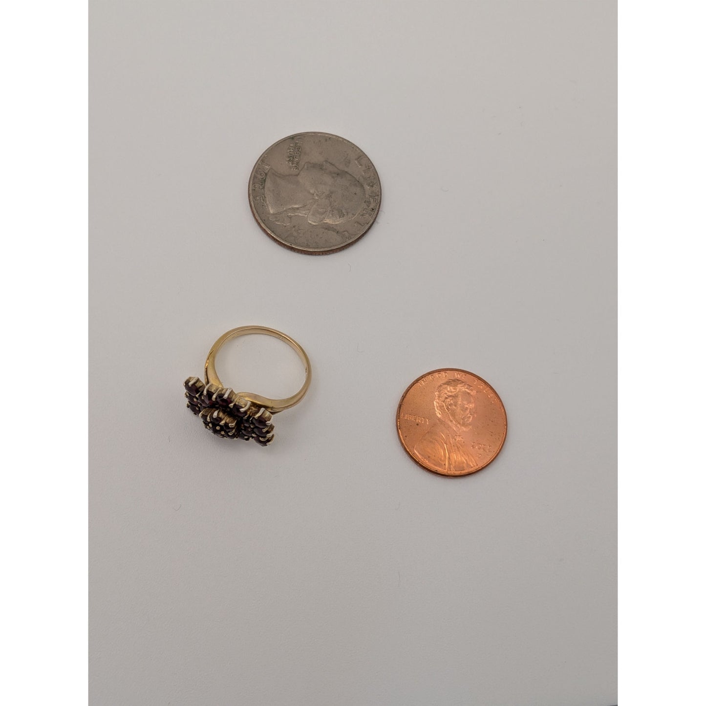Vintage 10k Yellow Gold Garnet Cluster Ring Size 3.75