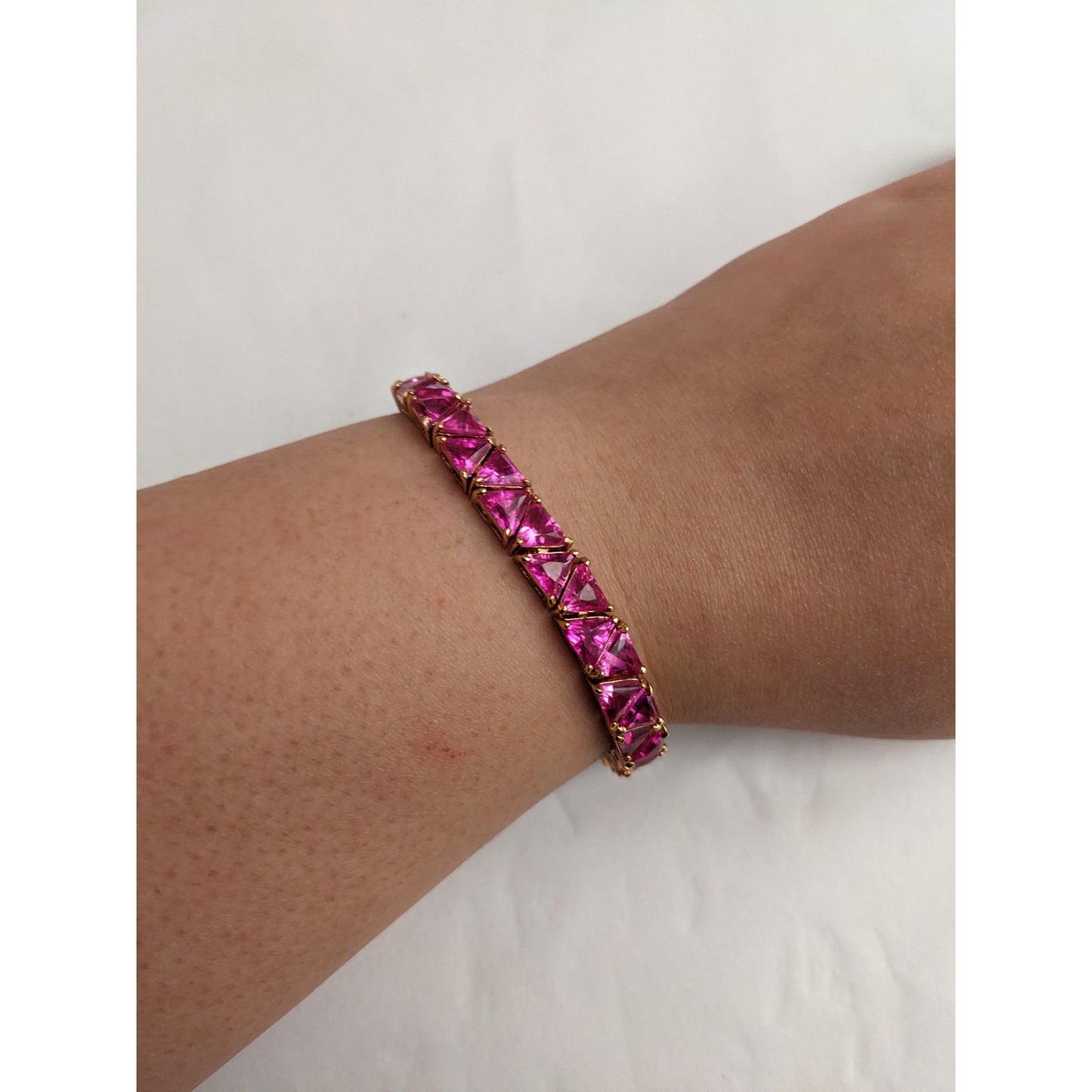 Rose Gold Plated Tennis Bracelet in 925 Pink Stones 7.5in