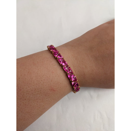 Rose Gold Plated Tennis Bracelet in 925 Pink Stones 7.5in