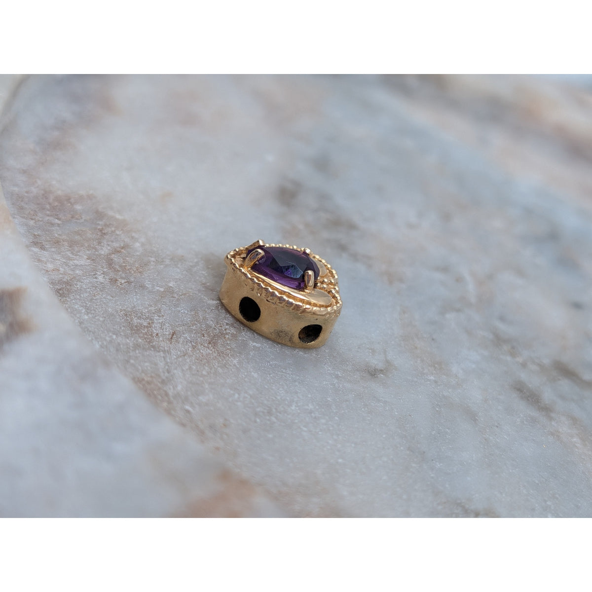 Vintage Old Victoria 14k Gold Heart Bracelet Slide Charm Purple Stone