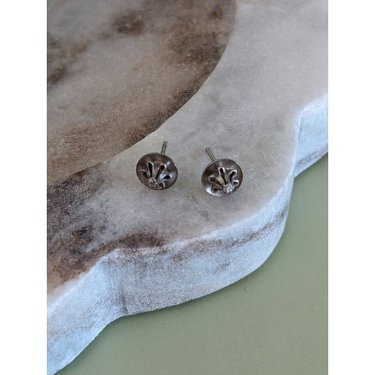 Estate Unmarked 14k White Gold with Unknown White Stone Stud TINY Earrings