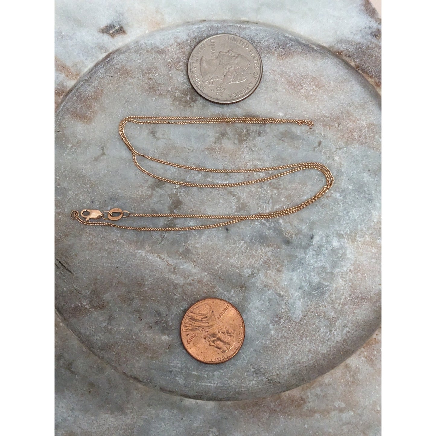 Vintage 14k Rose Gold Ultra Dainty Thin Simple Chain Necklace 17.75in