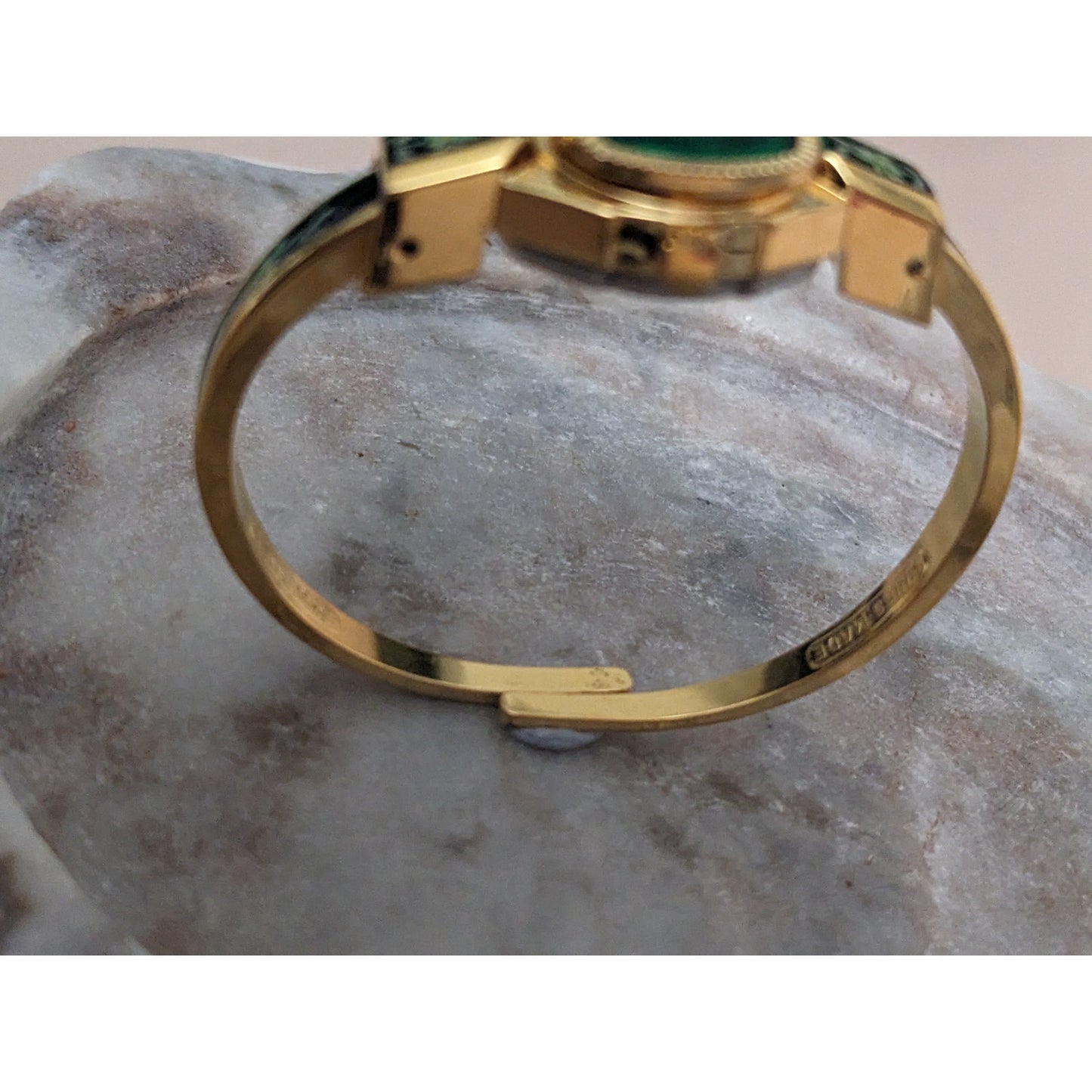 Vintage Andre Mouche Silver Tone Bangle Watch with Blue Floral Enamel Working