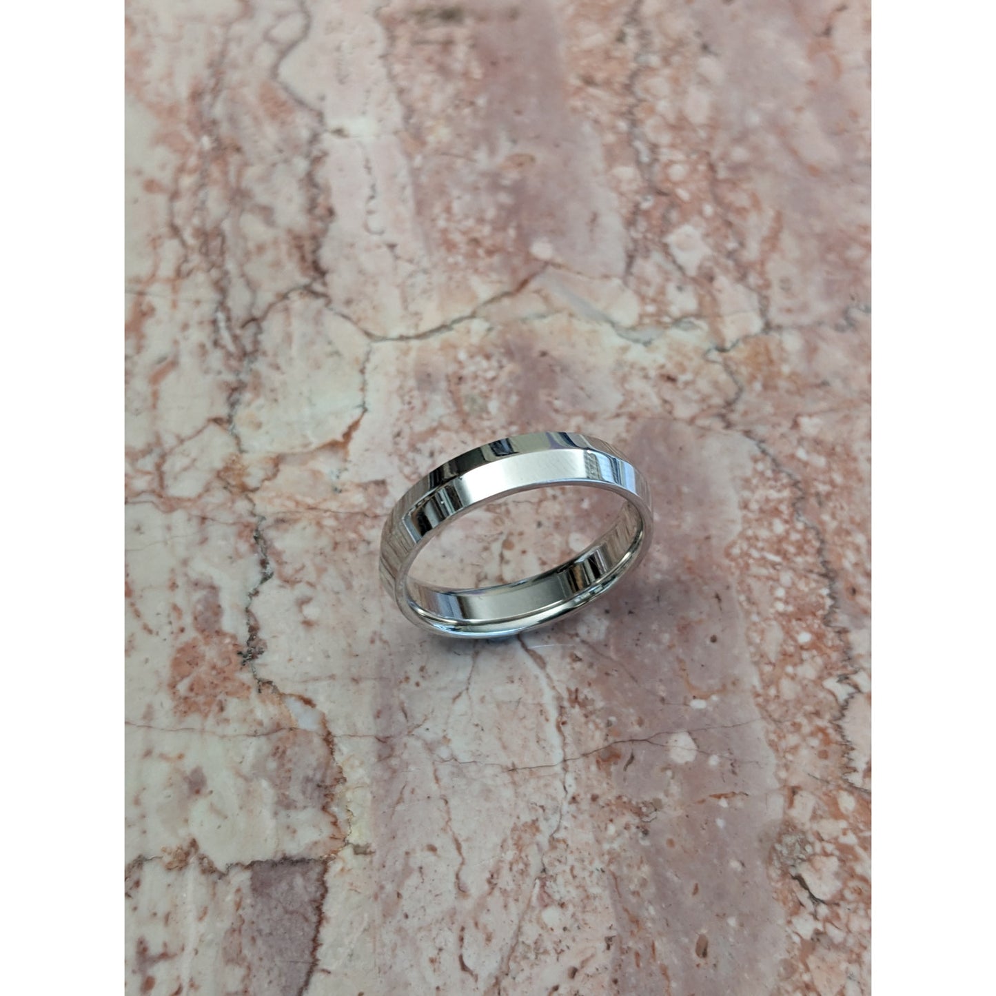 Estate 14k Solid White Gold Modern High Polish Beveled Wedding Band Ring Size 10