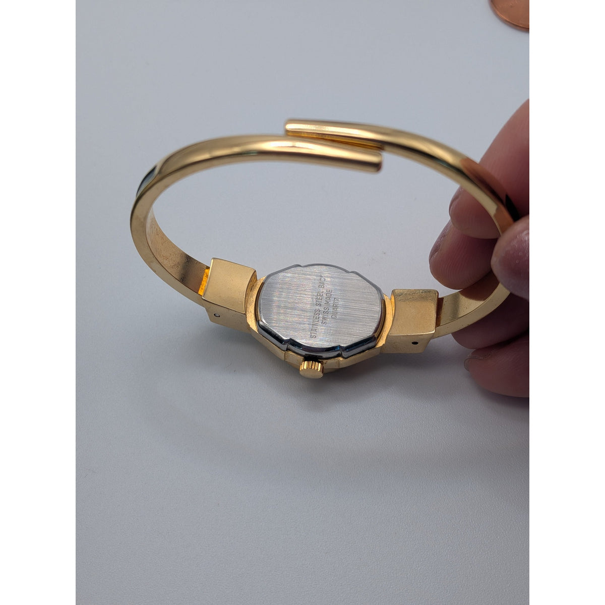 Vintage R Miller Gold Tone Peekaboo Watch Green Enamel Red and Blue Flowers