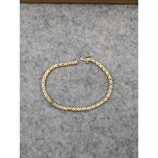 Vintage 14k Yellow Gold XOXO Diamond Tennis Bracelet 7in