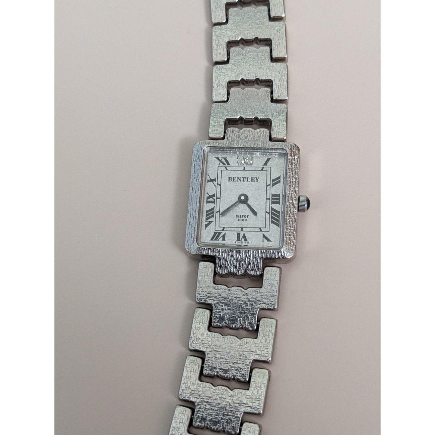 Vintage Andre Mouche Silver Tone Bangle Watch with Blue Floral Enamel Working