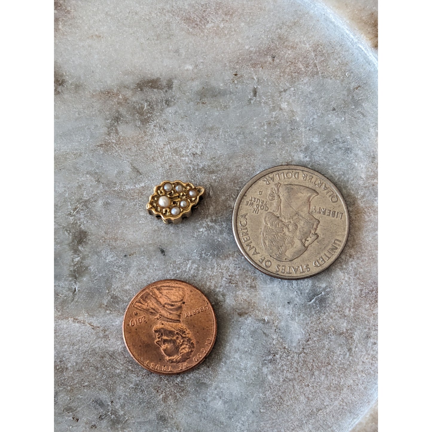 Vintage Unmarked 14k Gold Dainty Mini Slider Charm with Faux Pearls