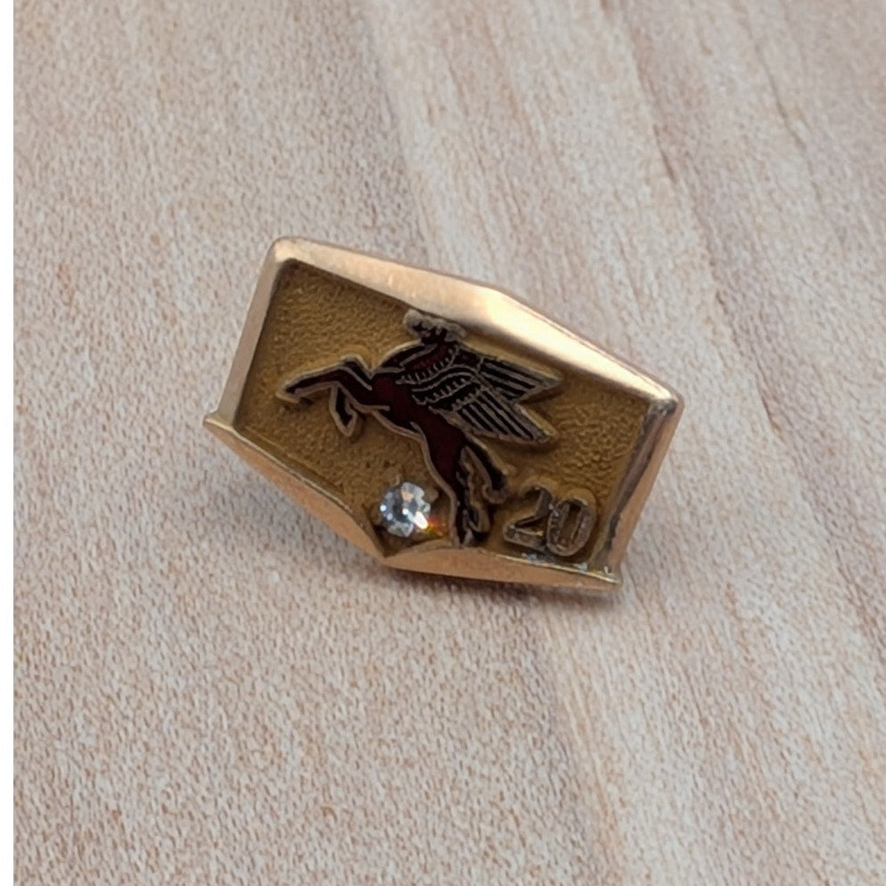 Vintage 10k Yellow Gold Mobil Oil 20 Year Service Pin with Diamond (NO BACK)
