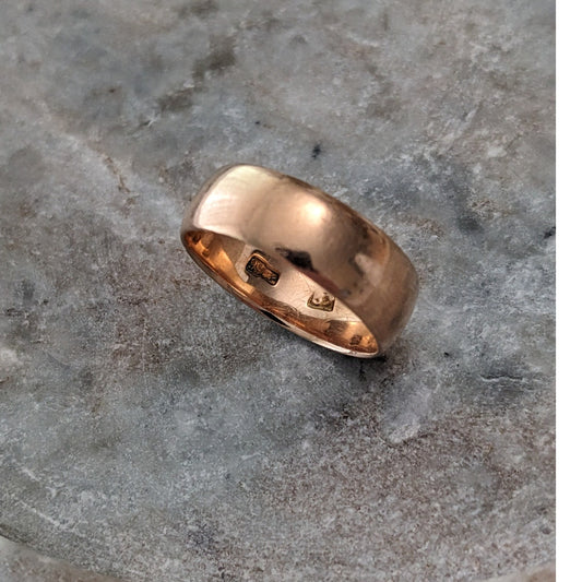 Vintage Early 1920s 14k Rose Gold Simple 6mm Wedding Band Ring Size 8.75