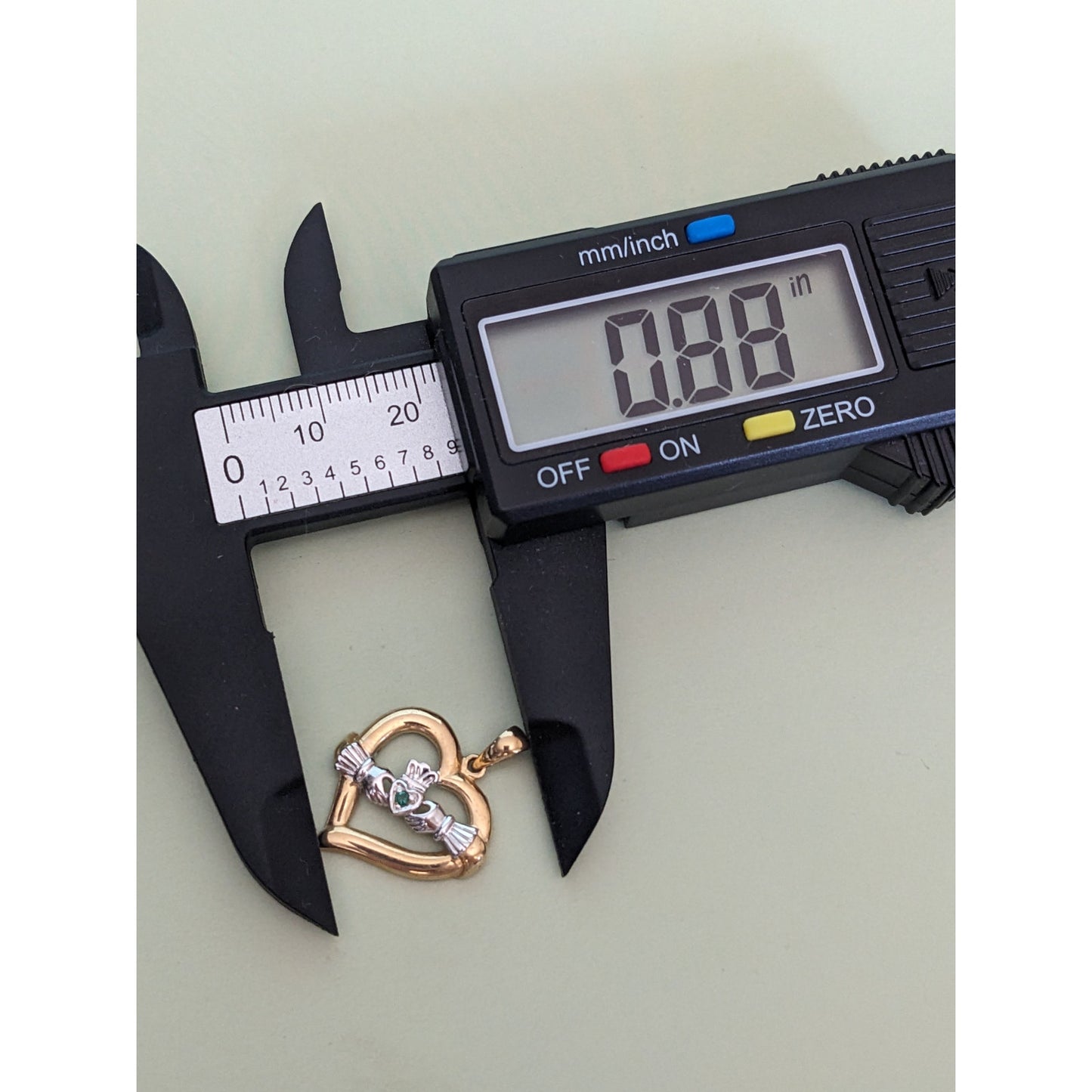 Vintage 14k Yellow and White Gold Claddagh Heart with Green Stone Pendant