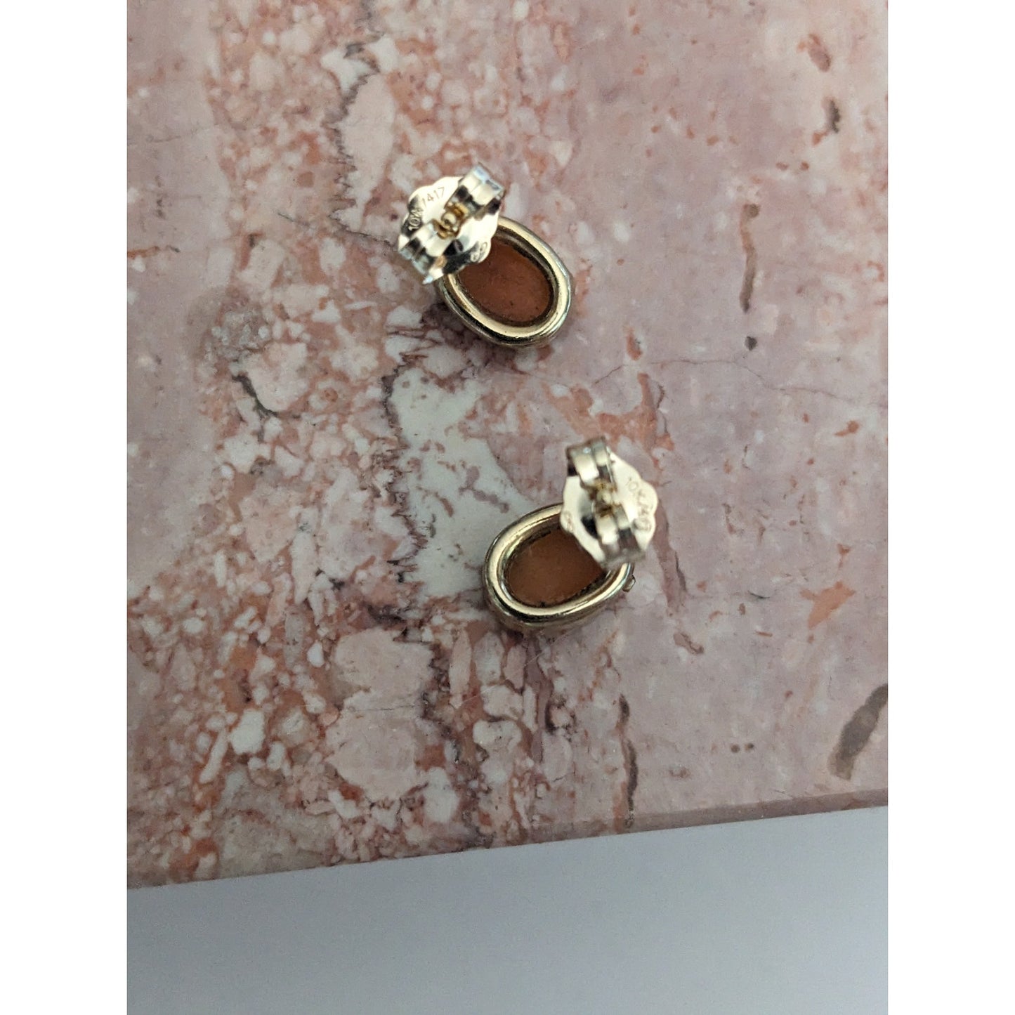 Vintage 10k Yellow Gold Cameo Carved Portrait Stud Earrings