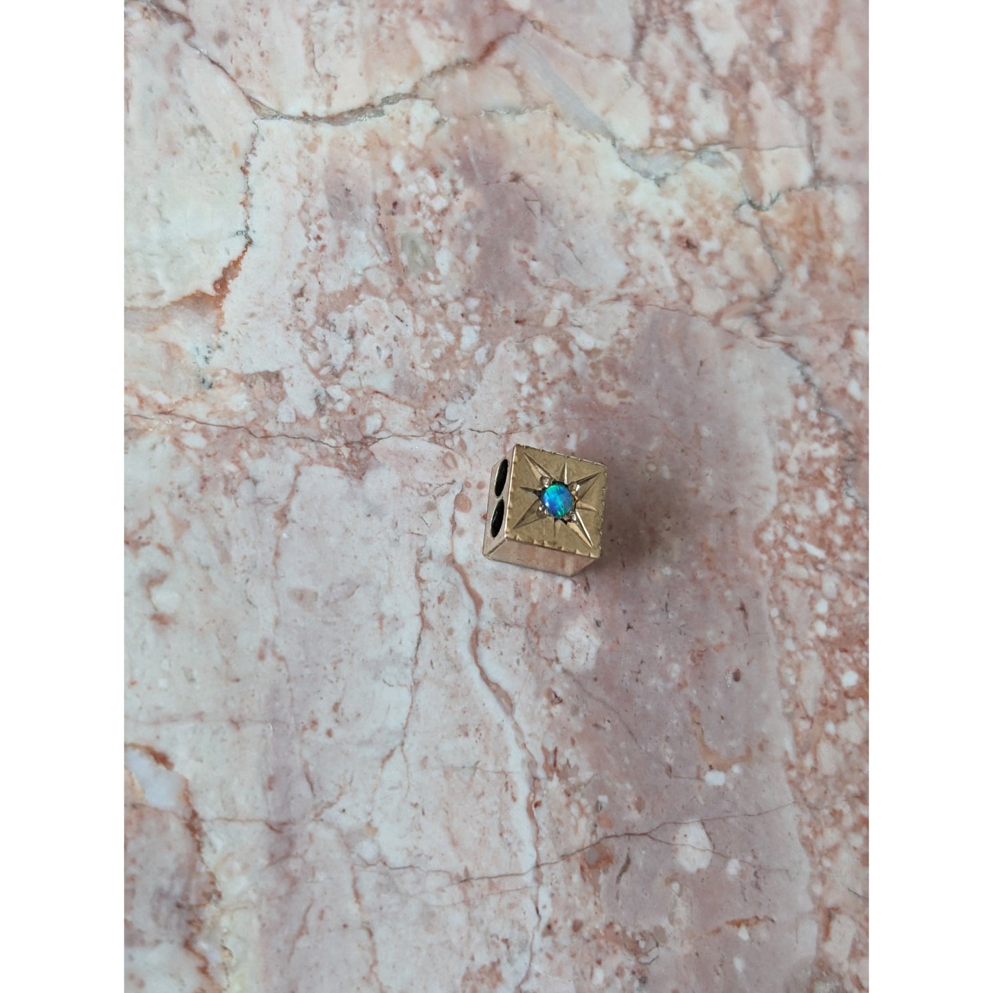 Vintage Unmarked 10k Gold Cube Slider Charm Starburst Set Faux Opal