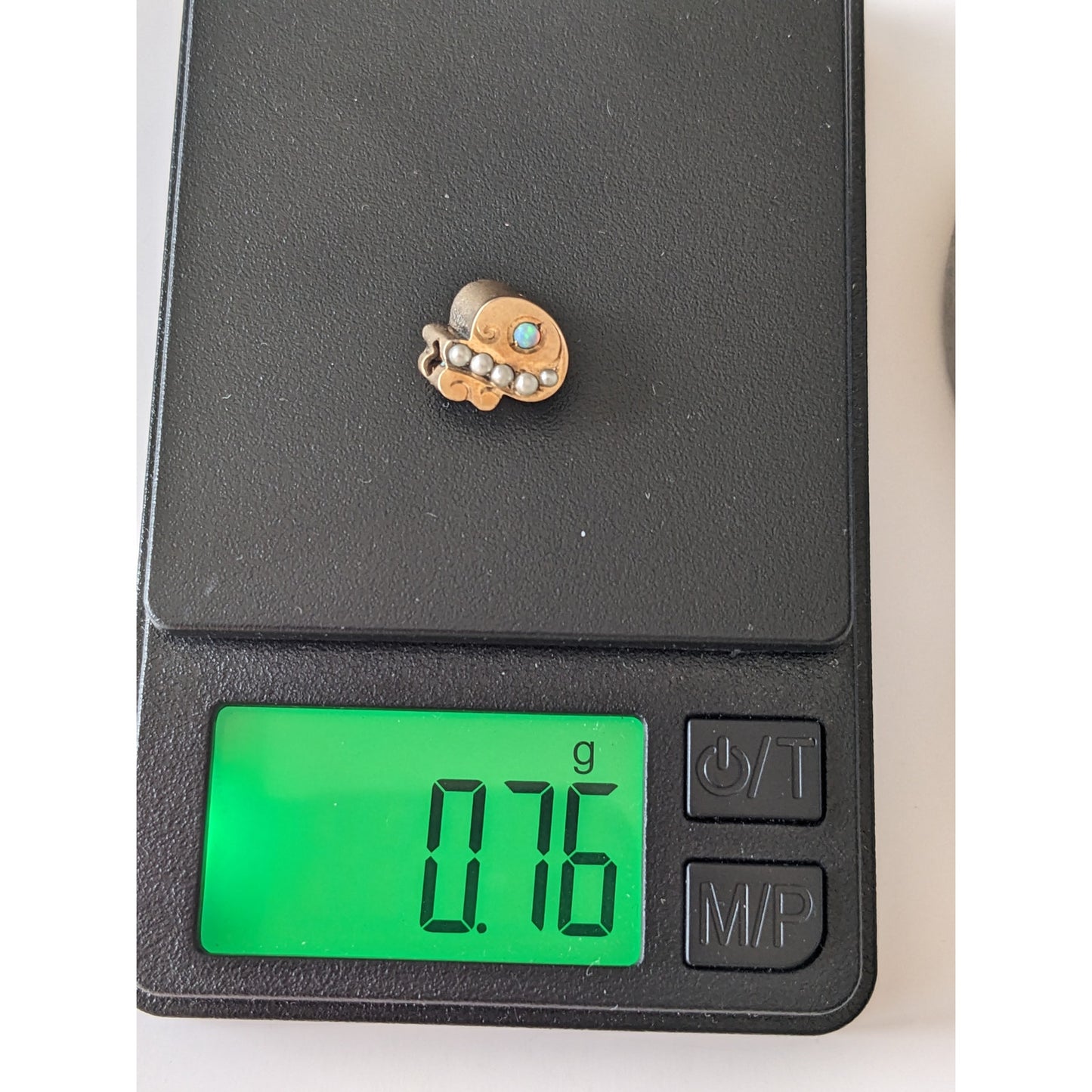 Vintage Unmarked 10k Gold Slider Charm with Faux White Opal and Pearls