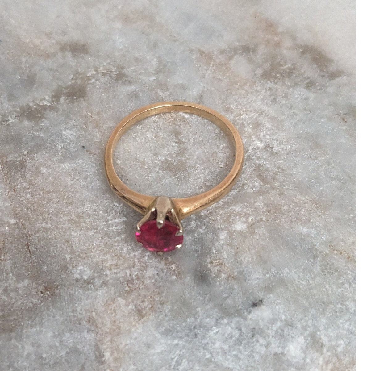 Vintage 14k Yellow Gold Bang Ring Solitaire Lab Ruby Size 6