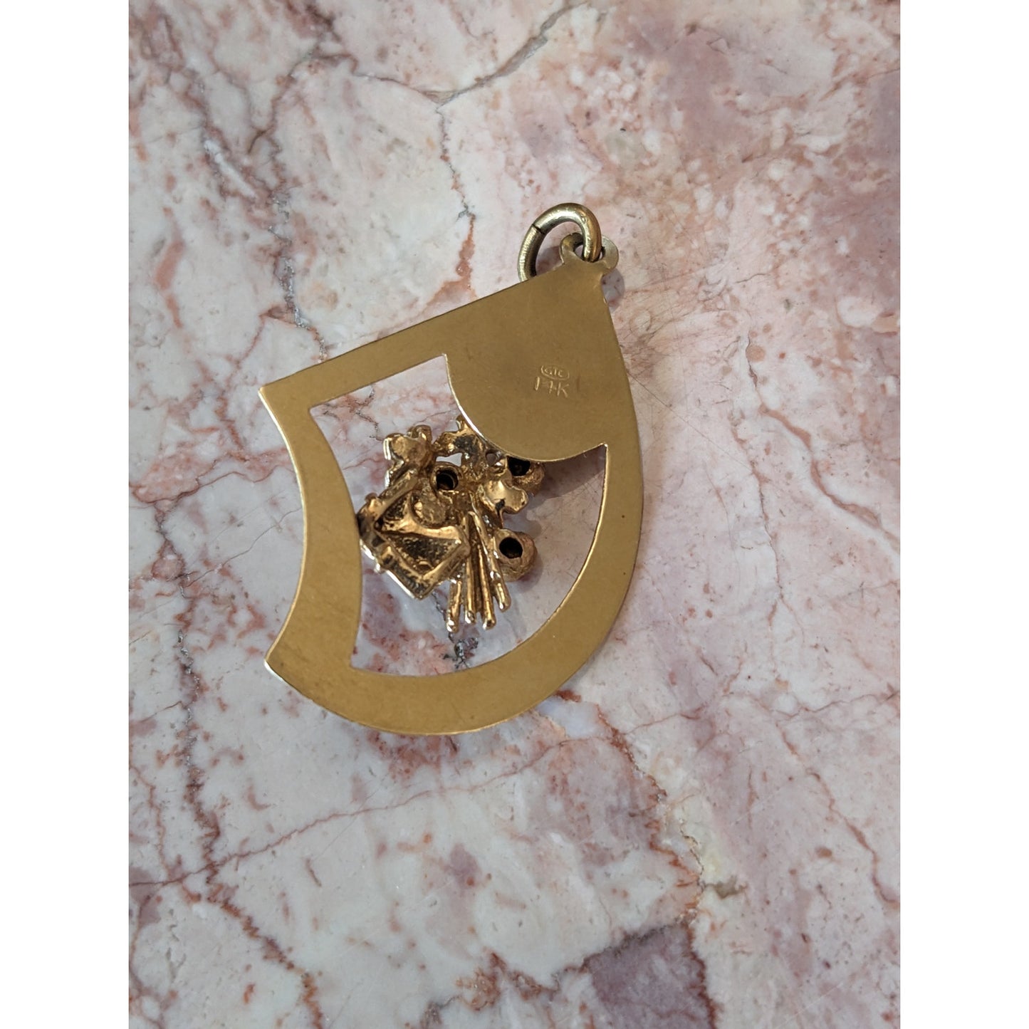 Vintage 14k Mother Floral Gemstone Bouquet Centerpiece Pendant