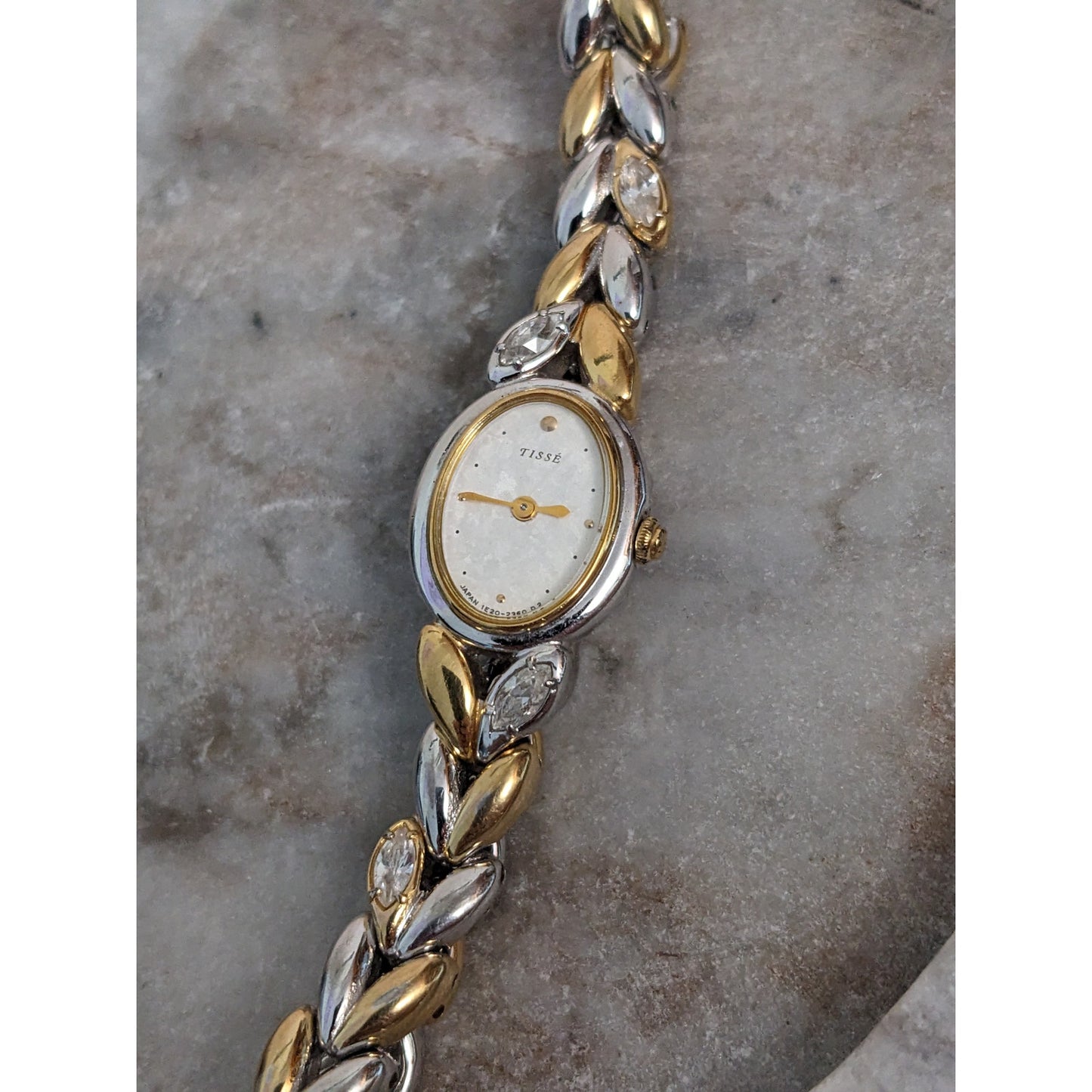 Vintage Andre Mouche Silver Tone Bangle Watch with Blue Floral Enamel Working