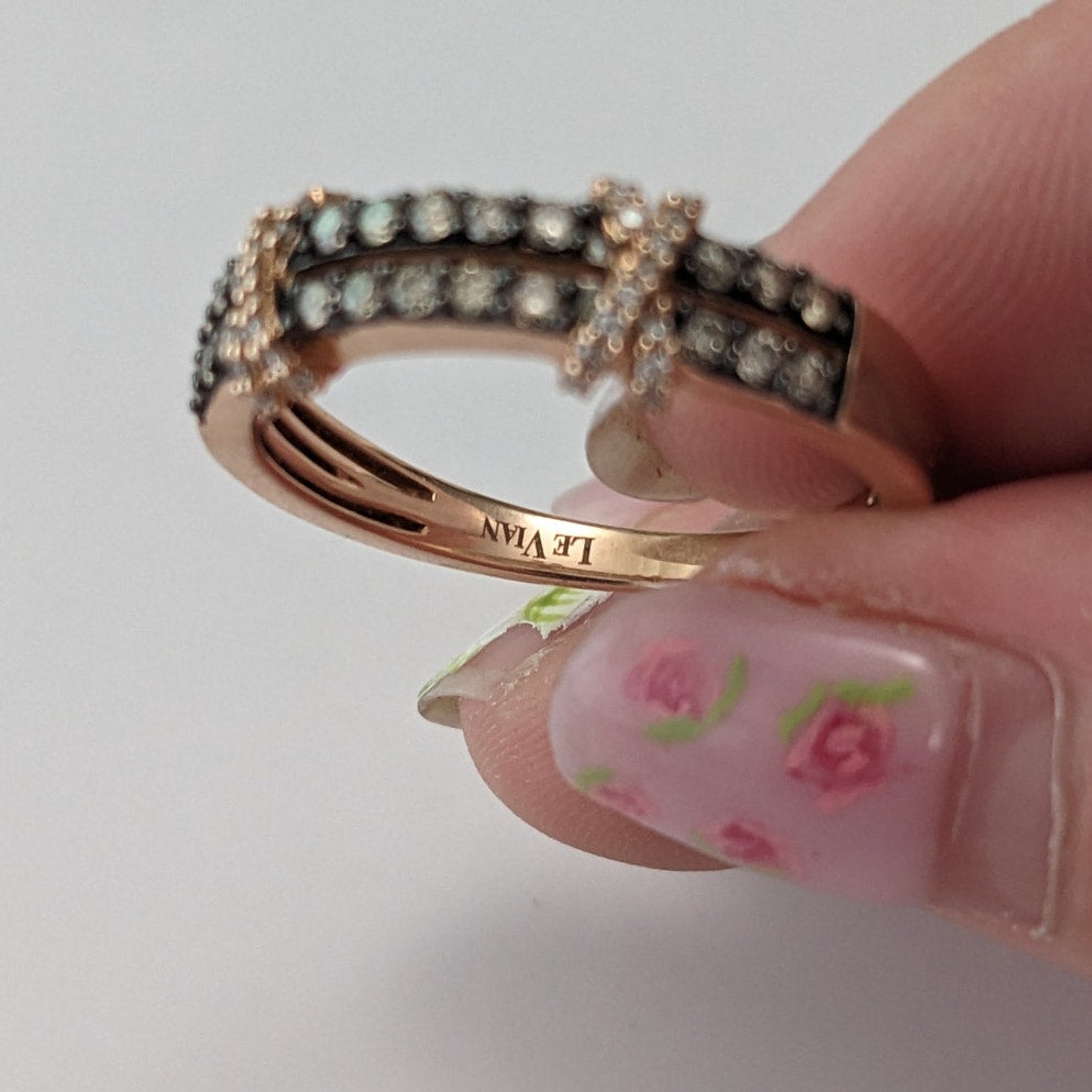 Estate 14k Rose Gold Le Vian Light Brown Diamond Ring Size 12