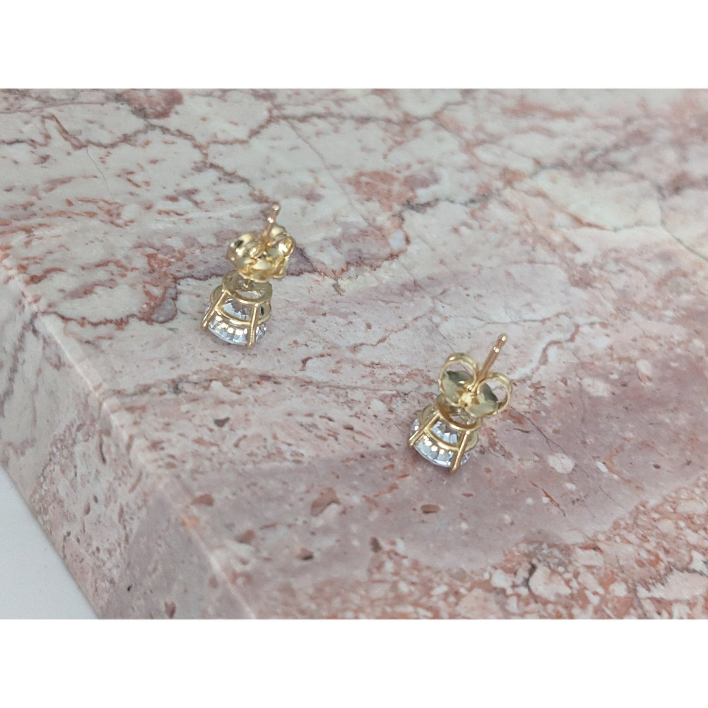 Estate 14k Yellow Gold White CZ Stones Stud Earrings