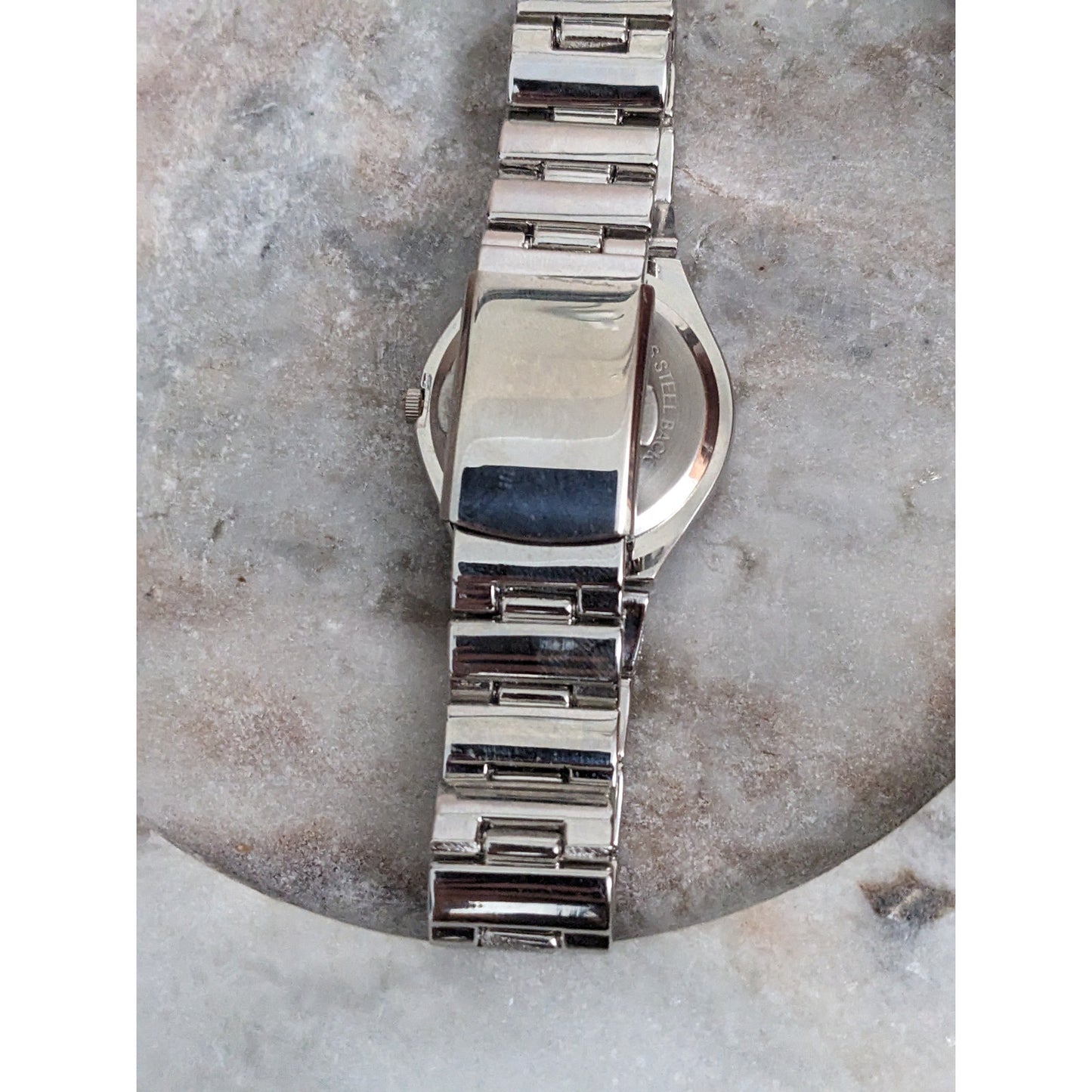 Vintage Andre Mouche Silver Tone Bangle Watch with Blue Floral Enamel Working