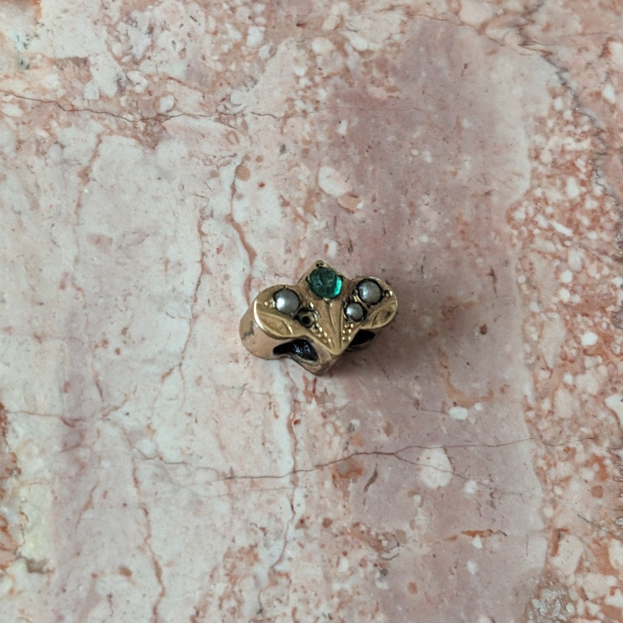 FLAW Vintage Gold Filled Slider Charm with White and Green Stone (1 missing)