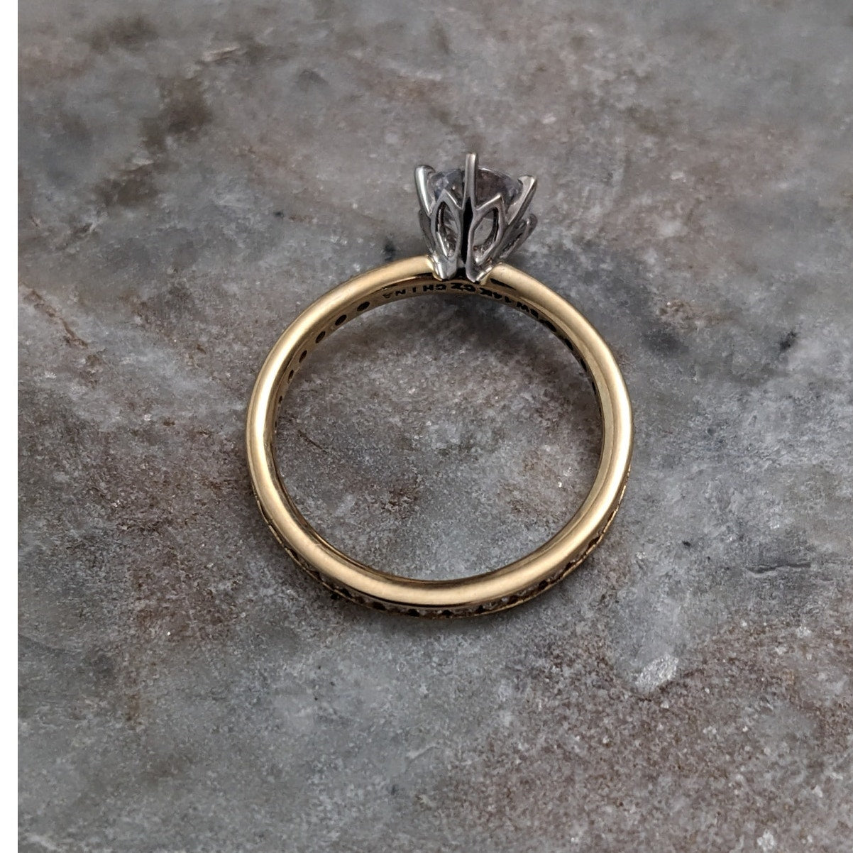 Estate Diamonique QVC 14k Yellow Gold CZ Stones Eternal Love Ring Size 9