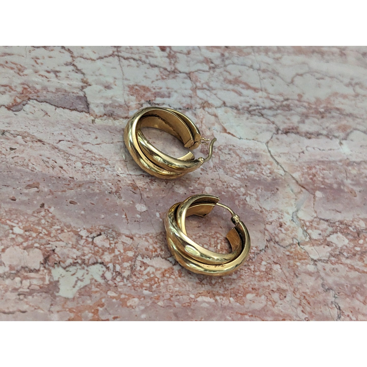 Estate 14k Yellow Gold Hollow Chunky Polished Triple Twist Gold Hoops